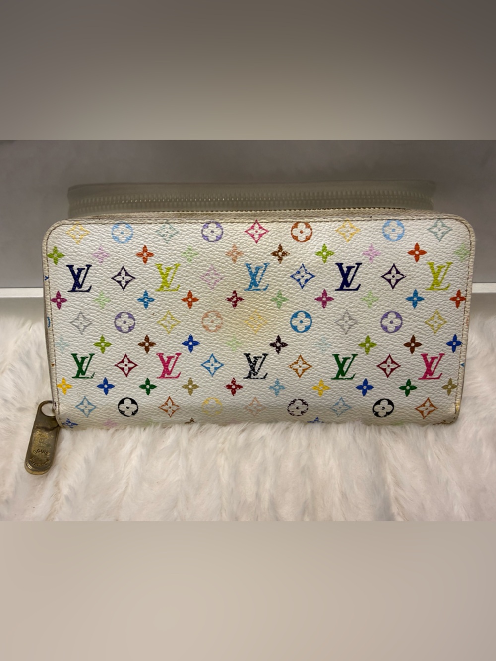 LOUIS VUITTON-CA1134 White Takashi Murakami Zippy Wallet